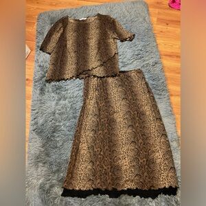 Vintage Piccalino Woman Brown Black Snake Print Skirt Set Women’s Size XL